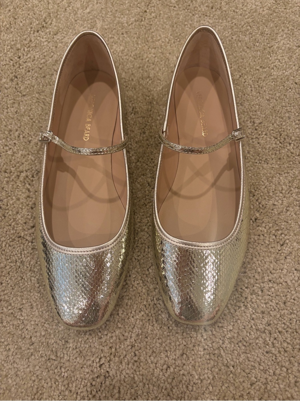 Veronica Beard Metallic Mary Jane Flats in gold Snake-Emboss